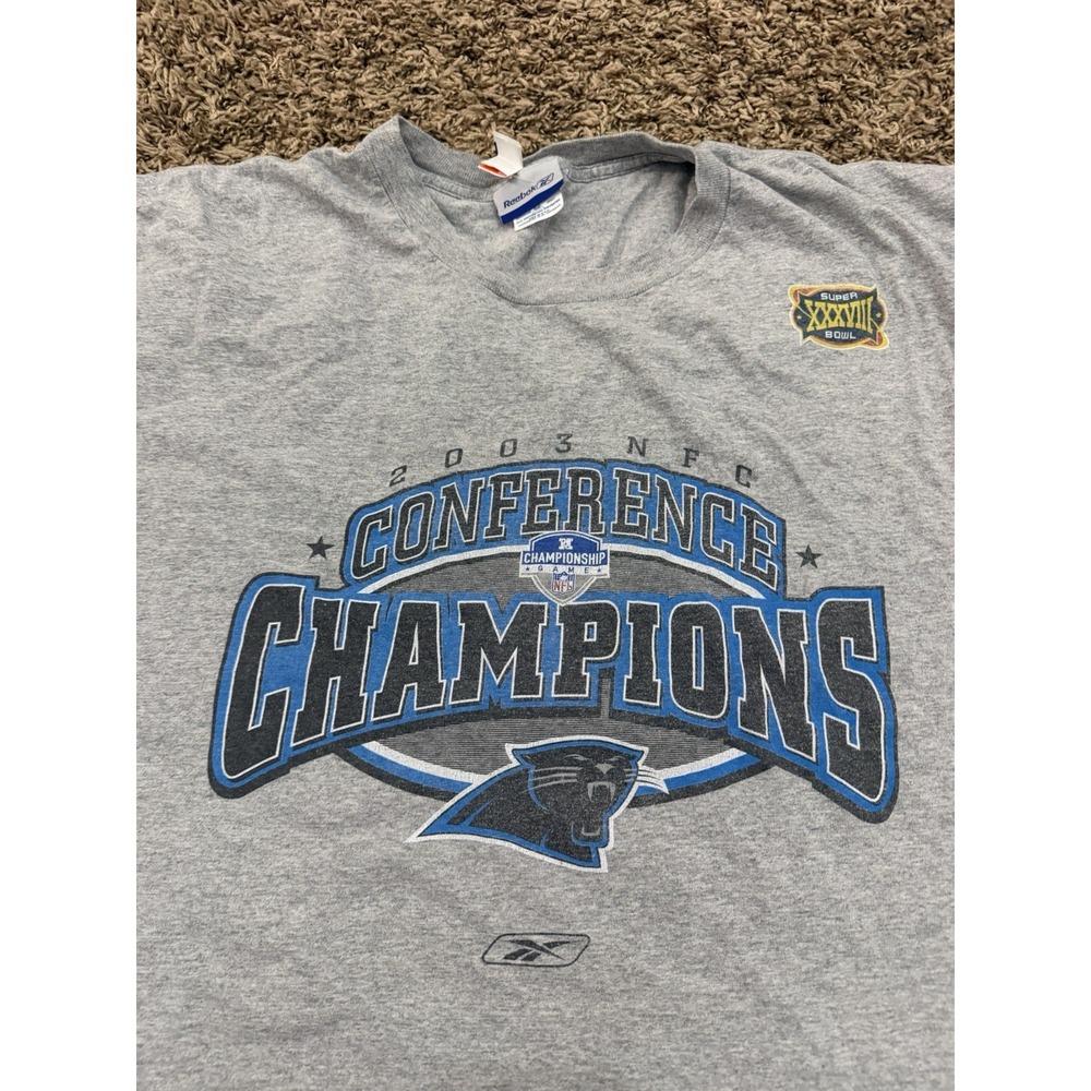 Vintage Y2K 2003 Reebok Carolina Panthers NFC Conference Champions Shirt Sz 2XL - Picture 2 of 5